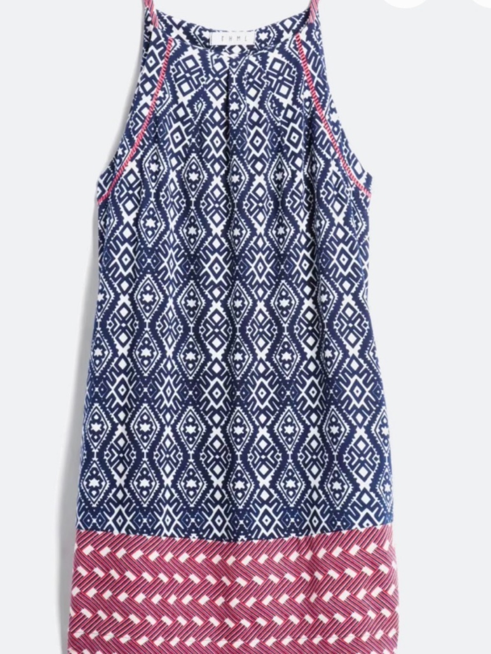 THML Sleeveless Shift Dress Large Navy White Red Geometric Print Boho Casual